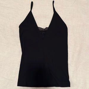 V-Neck Ribbed Tank Top with Mesh